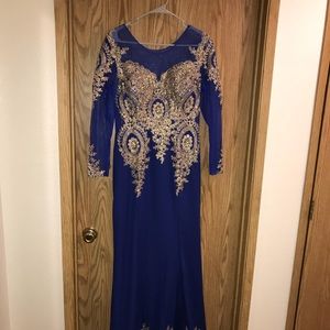 Size 16 Cobalt Blue & Gold Formal w/train